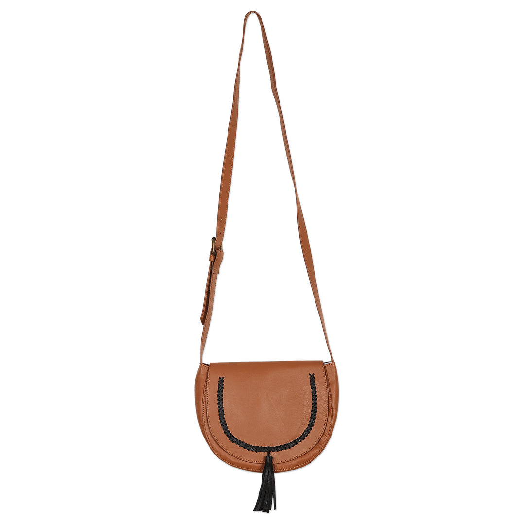 Hand Crafted Brown Leather Sling Bag - Sing Softly in Brown