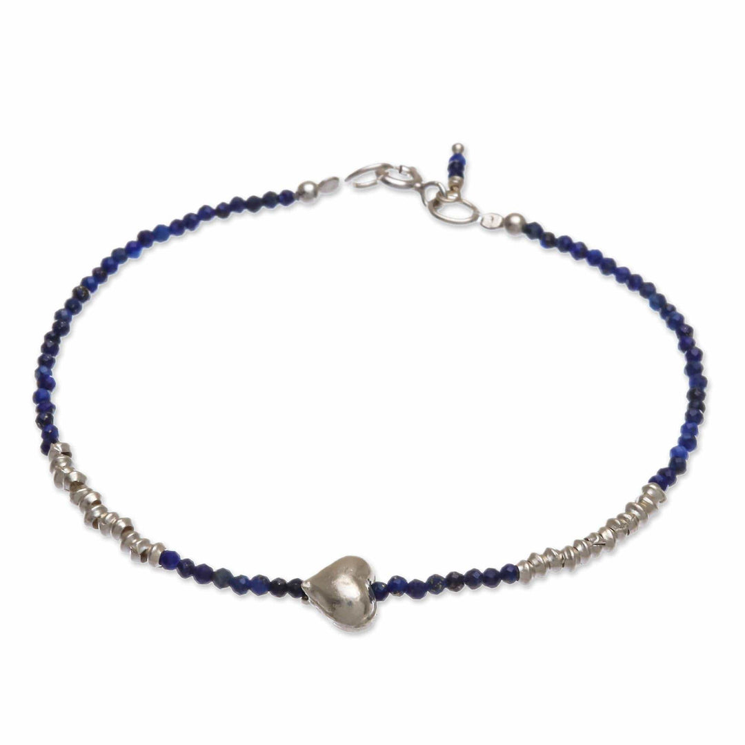 Lapis Lazuli and Silver Beaded Heart Bracelet - Love Language in Blue