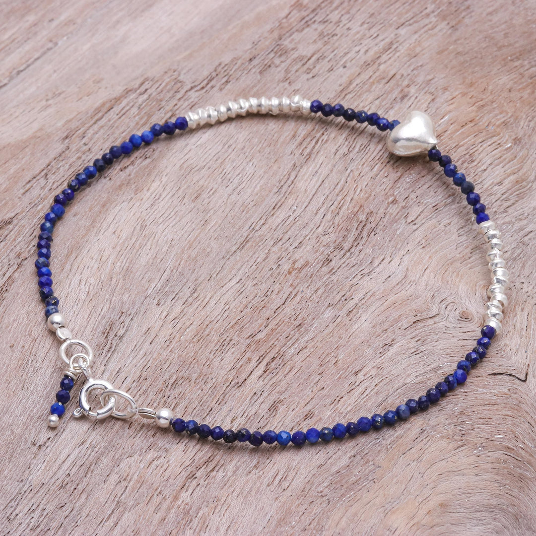 Lapis Lazuli and Silver Beaded Heart Bracelet - Love Language in Blue