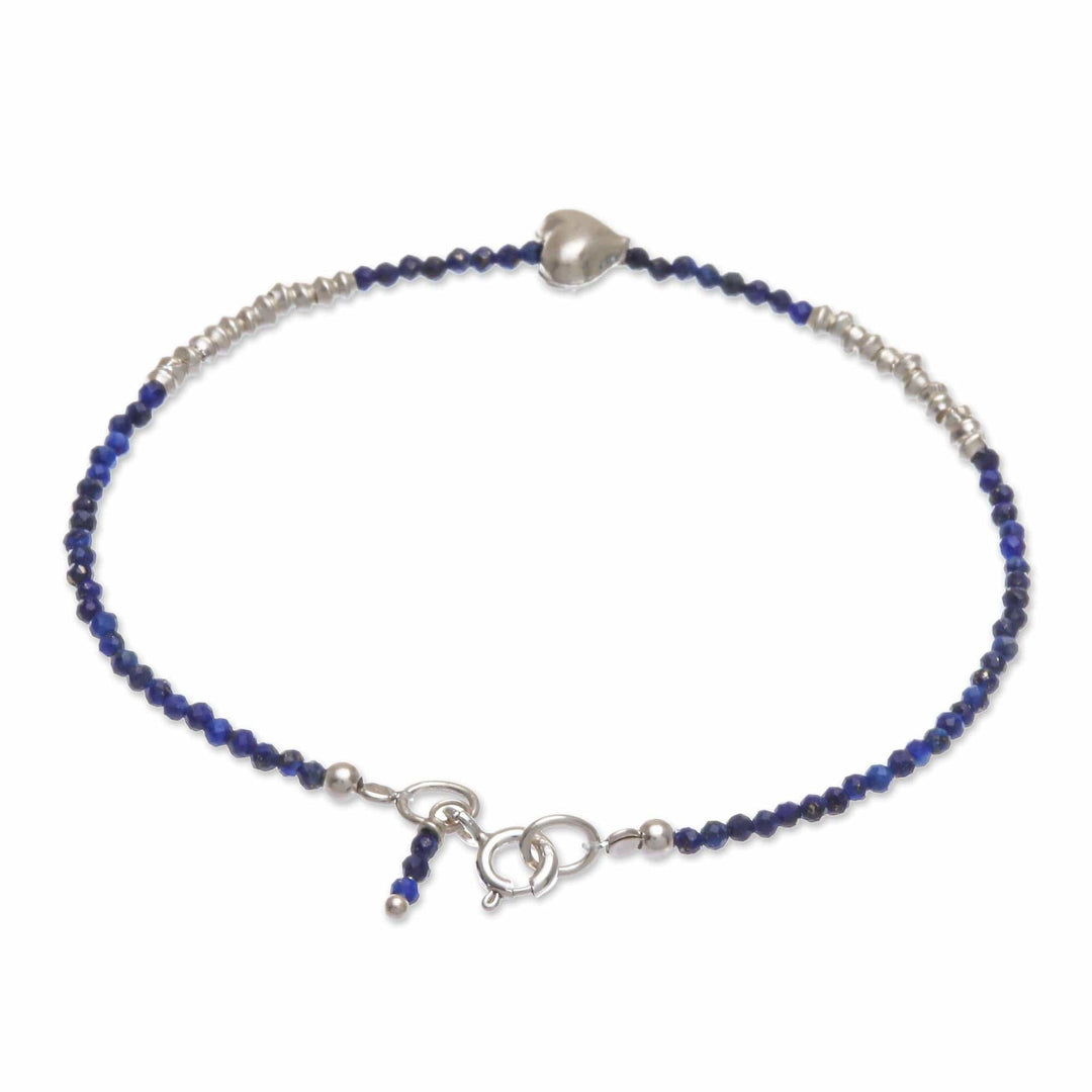 Lapis Lazuli and Silver Beaded Heart Bracelet - Love Language in Blue