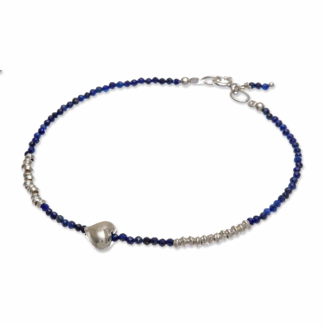Lapis Lazuli and Silver Beaded Heart Bracelet - Love Language in Blue