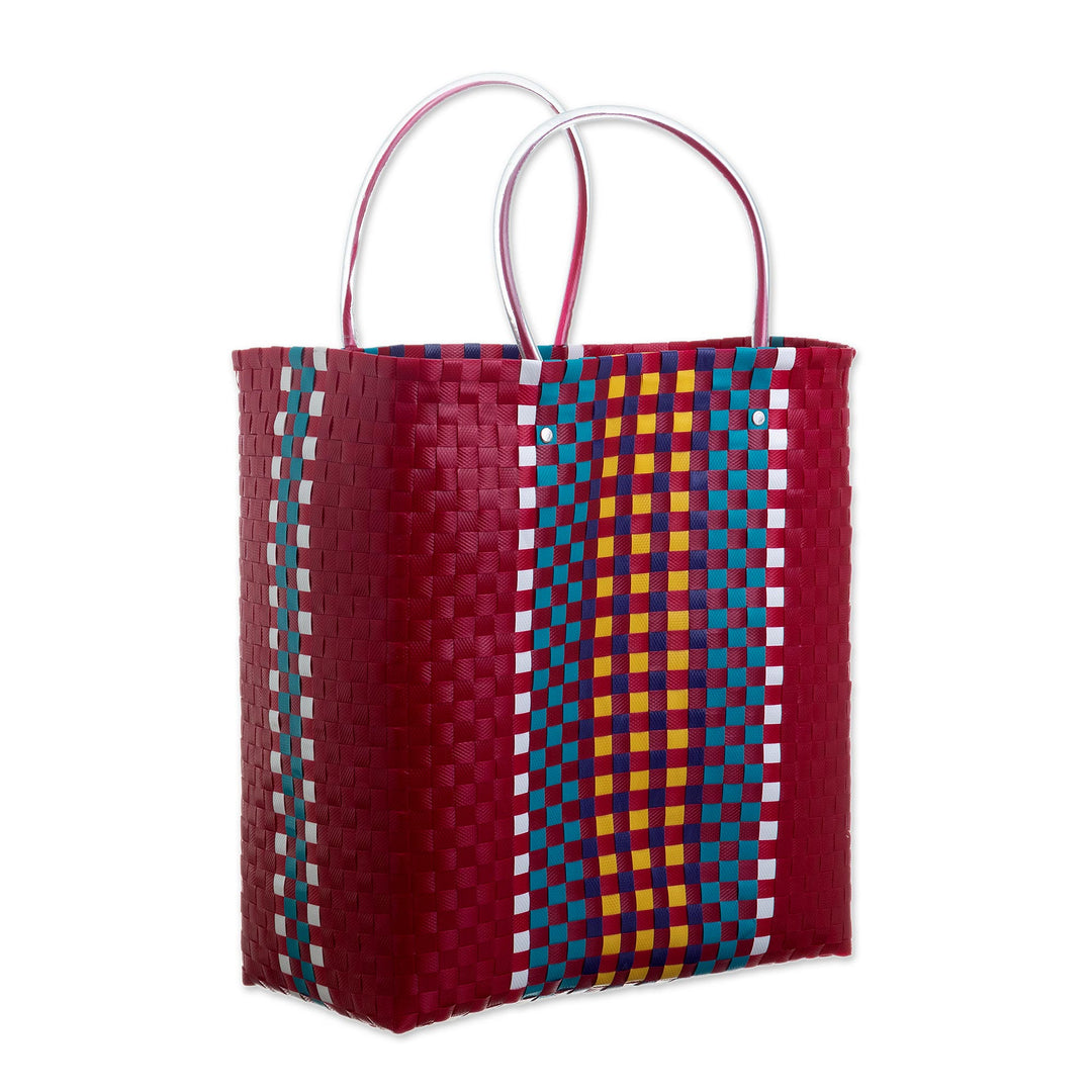 Handwoven Recycled Shopping Tote - Sunday Market in Claret