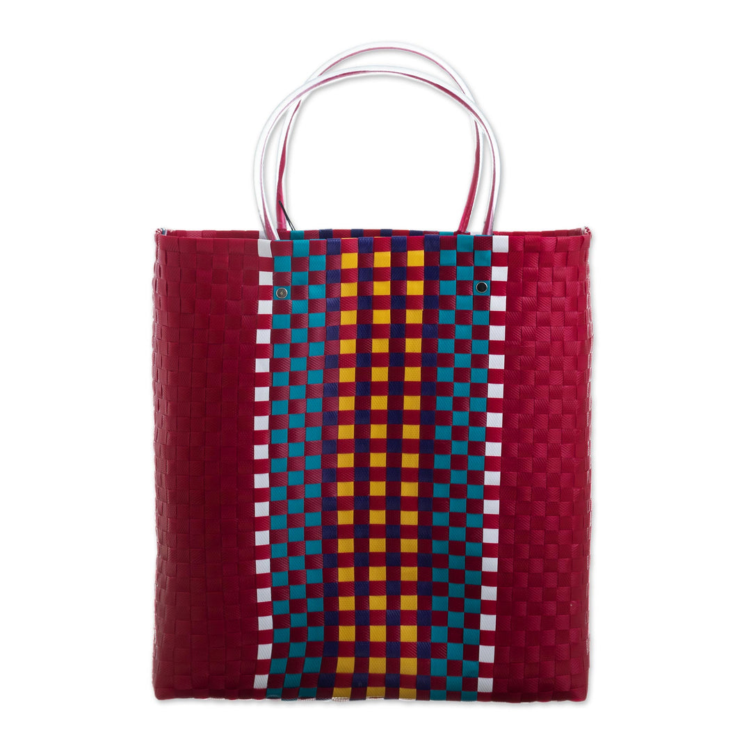 Handwoven Recycled Shopping Tote - Sunday Market in Claret