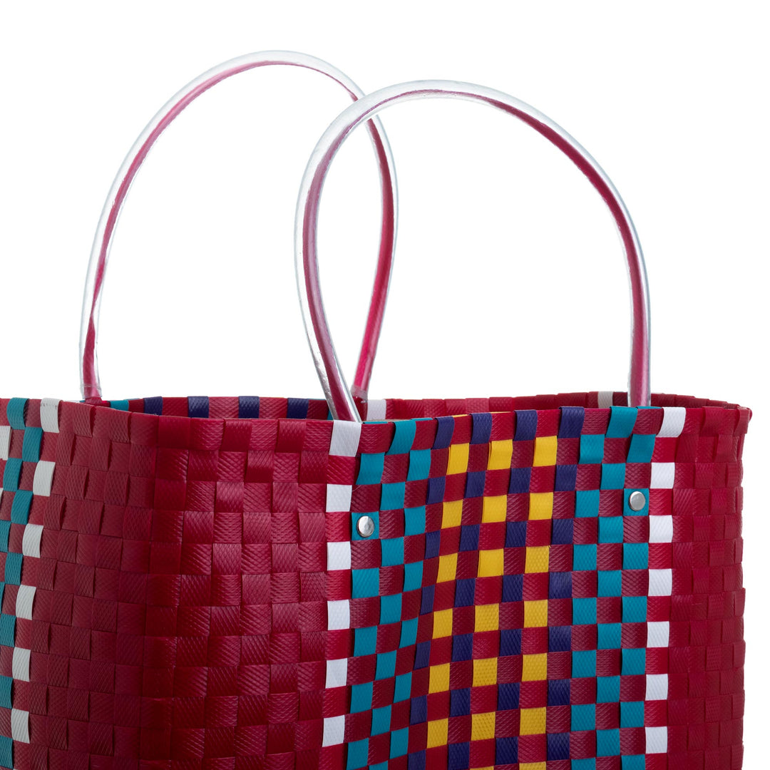 Handwoven Recycled Shopping Tote - Sunday Market in Claret