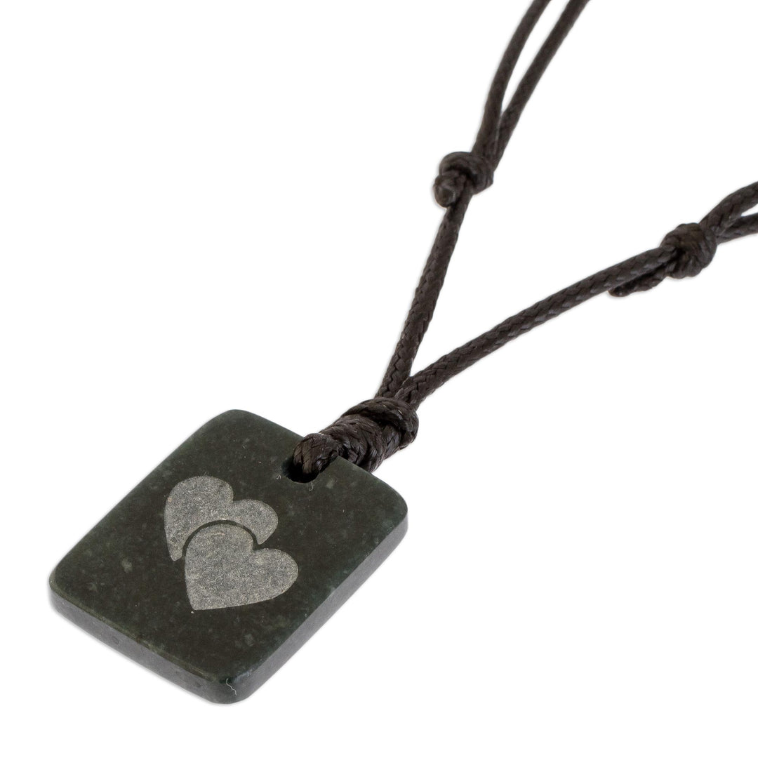 Hearts Pendant Necklace in Dark Green Jade from Guatemala - Close Hearts
