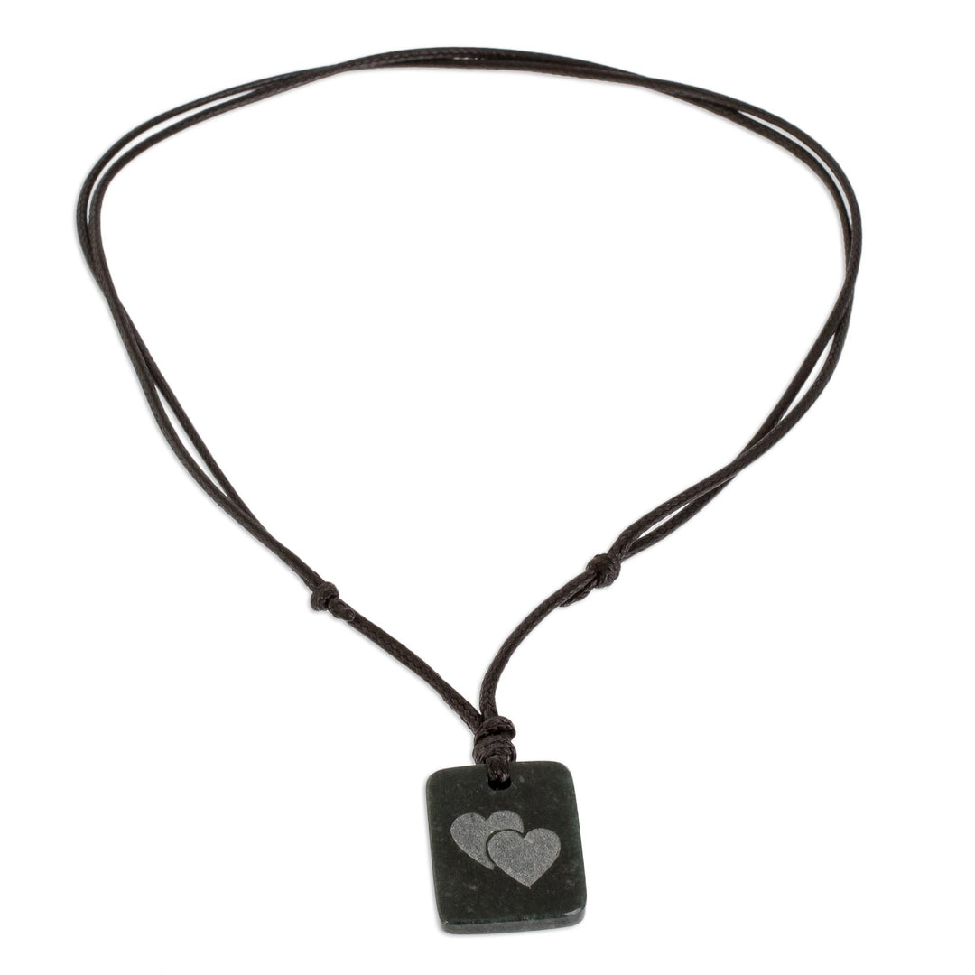 Hearts Pendant Necklace in Dark Green Jade from Guatemala - Close Hearts