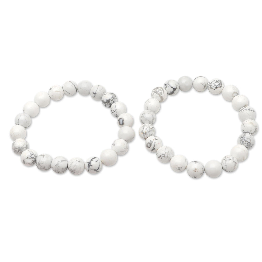 Artisan Crafted Ceramic Beaded Stretch Bracelet (Set of 2) - Thunder Clouds in Large