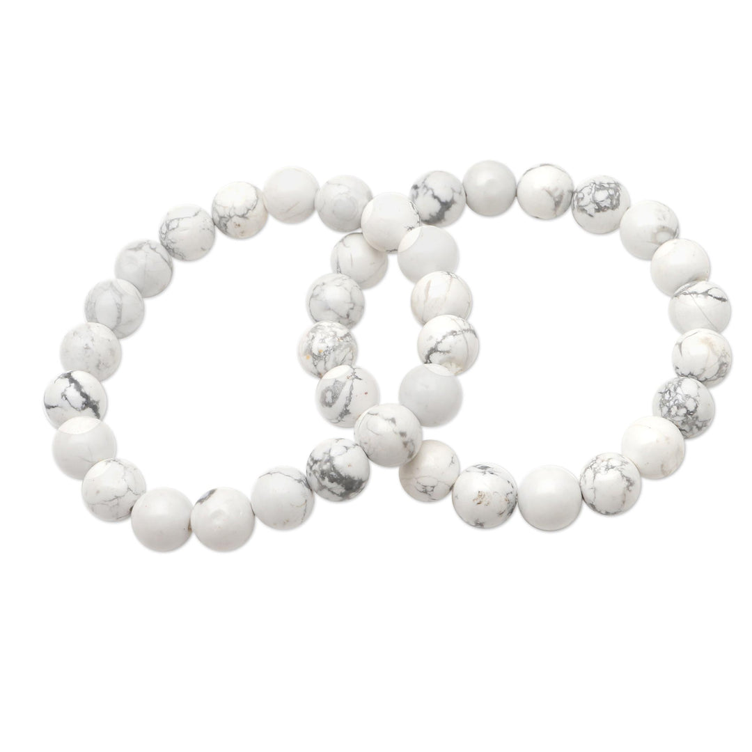 Artisan Crafted Ceramic Beaded Stretch Bracelet (Set of 2) - Thunder Clouds in Large
