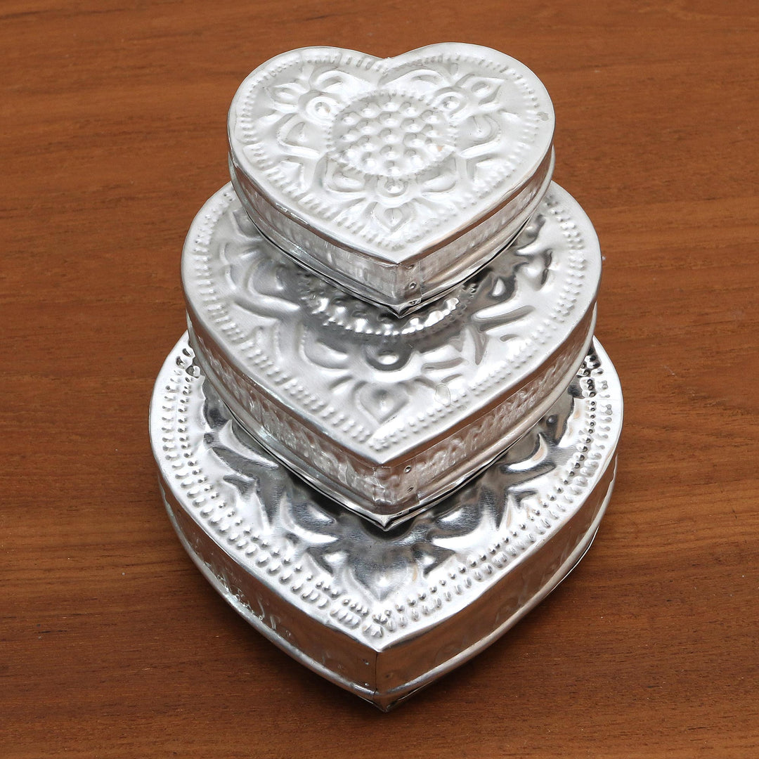 Decorative Aluminum Heart-Shaped Boxes (Set of 3) - Sparkling Love