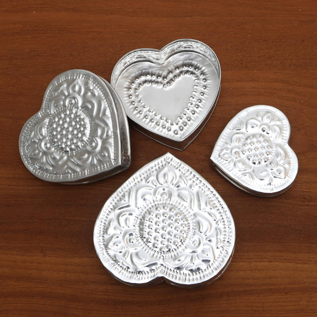 Decorative Aluminum Heart-Shaped Boxes (Set of 3) - Sparkling Love