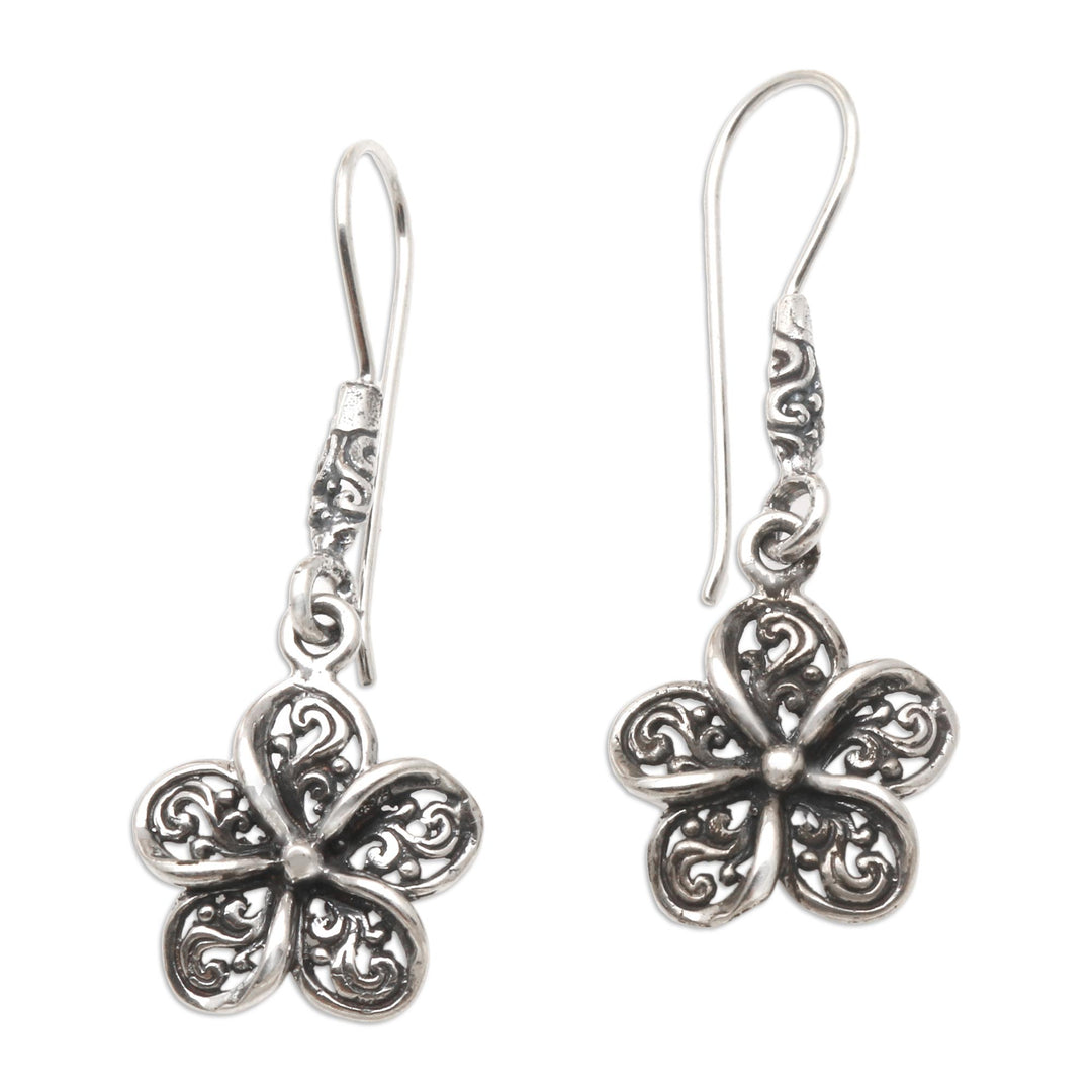 Sterling Silver Frangipani Dangle Earrings - Twirling Frangipani