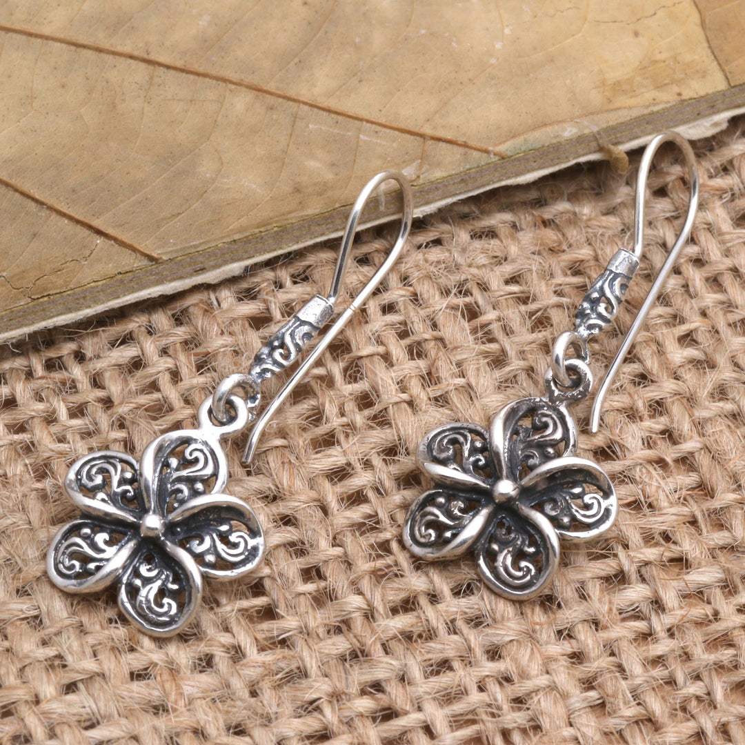 Sterling Silver Frangipani Dangle Earrings - Twirling Frangipani