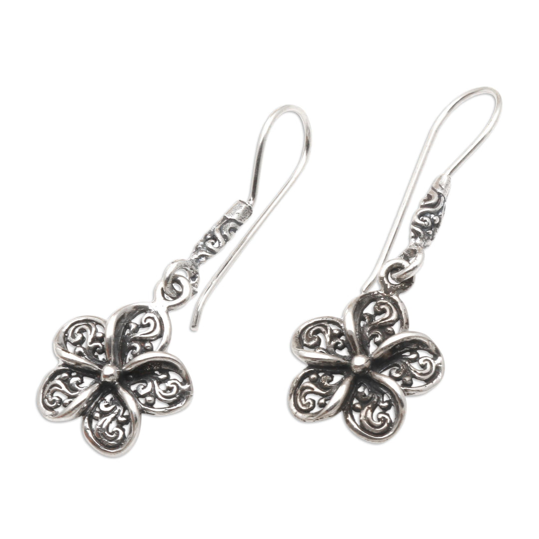 Sterling Silver Frangipani Dangle Earrings - Twirling Frangipani