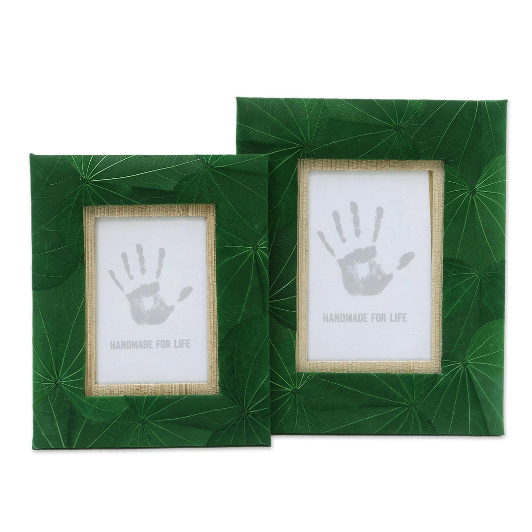 Artisan Crafted Natural Fiber Photo Frames (4x6 and 3x5) - Autumn Spirit in Green