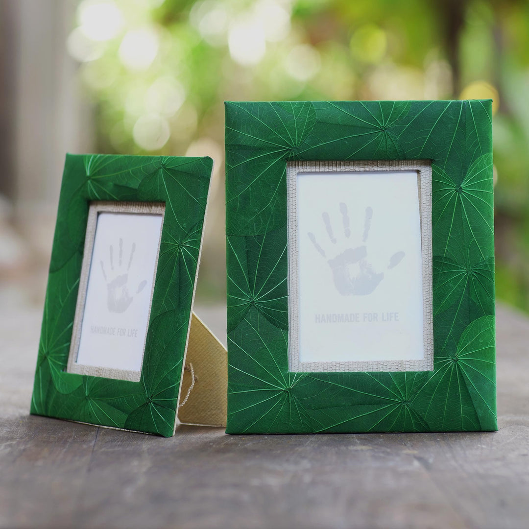 Artisan Crafted Natural Fiber Photo Frames (4x6 and 3x5) - Autumn Spirit in Green