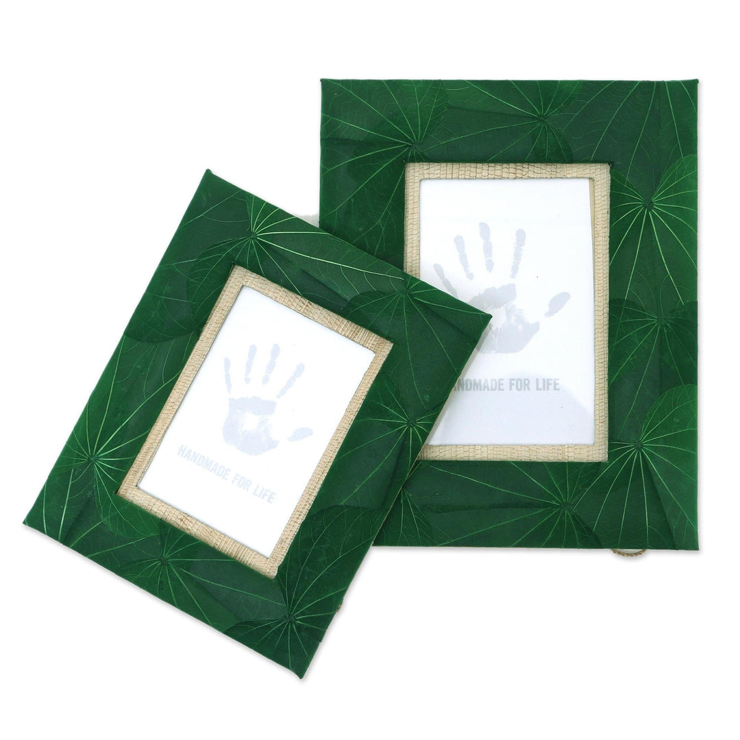 Artisan Crafted Natural Fiber Photo Frames (4x6 and 3x5) - Autumn Spirit in Green