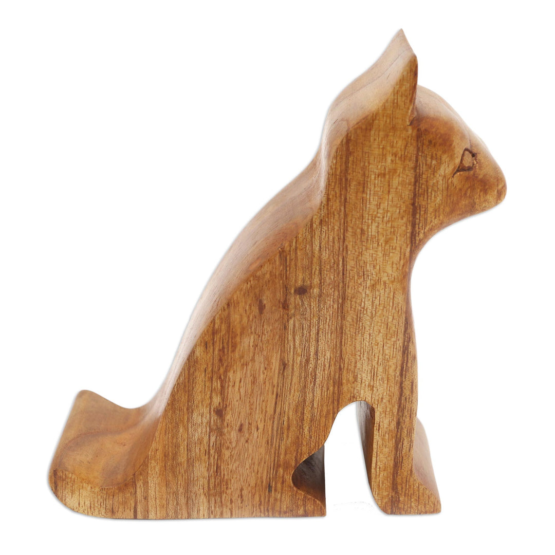 Hand Made Jempinis Wood Cat Phone Stand - Dialing Cat