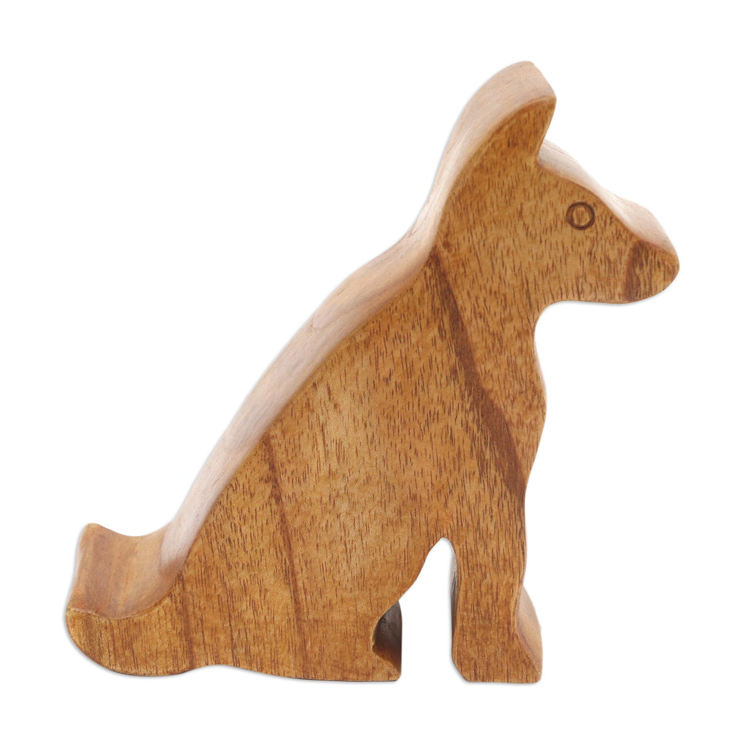 Hand Carved Jempinis Wood Phone Stand - Dialing Dog