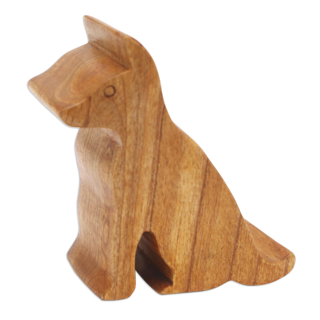 Hand Carved Jempinis Wood Phone Stand - Dialing Dog