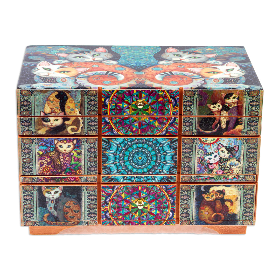 Decoupage Cats Jewelry Box from Mexico - Protective Cats