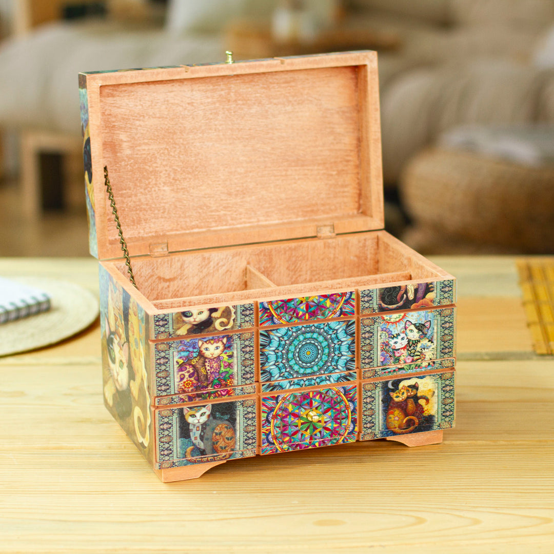 Decoupage Cats Jewelry Box from Mexico - Protective Cats