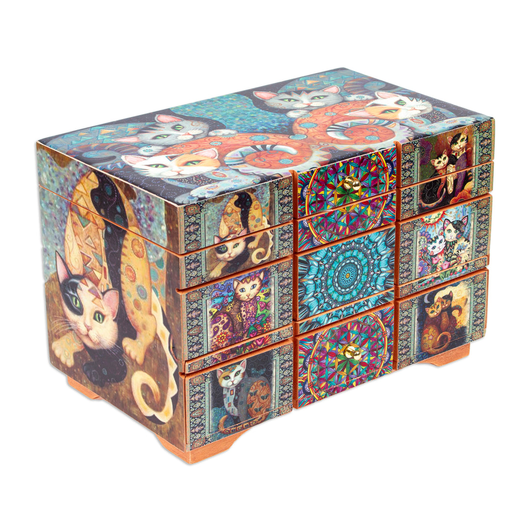 Decoupage Cats Jewelry Box from Mexico - Protective Cats