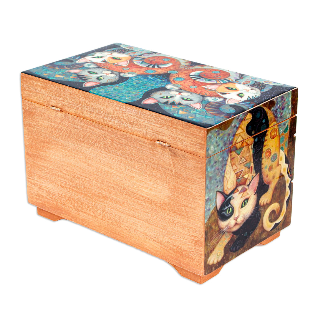 Decoupage Cats Jewelry Box from Mexico - Protective Cats