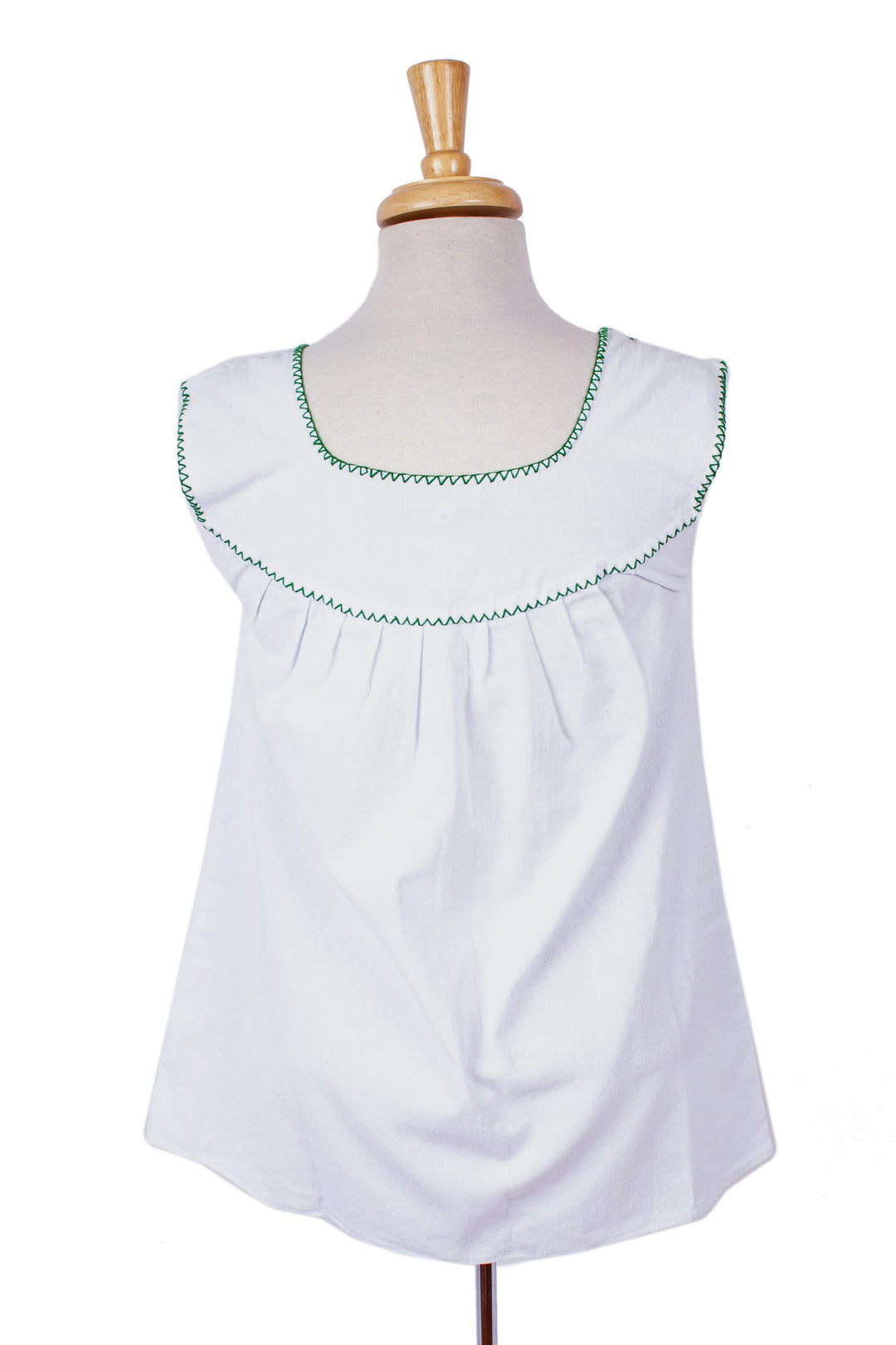 Hand Embroidered White Cotton Blouse with Green Embroidery - Poem in Green