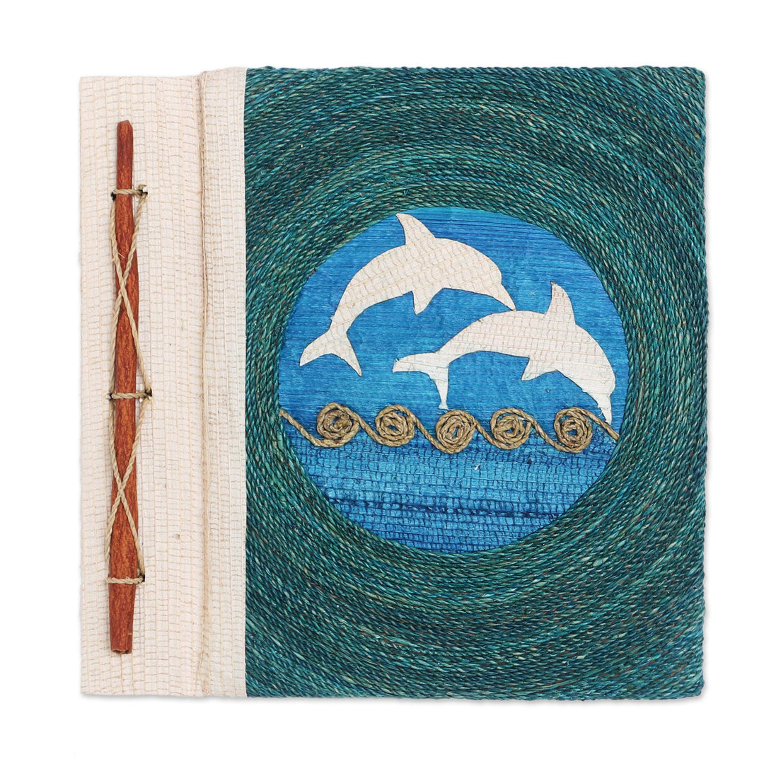 Natural Fiber Dolphin Journal in Blue - Pisces Sign in Blue