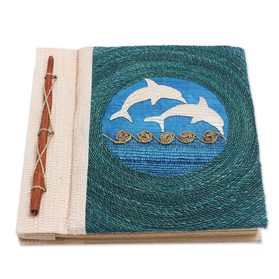Natural Fiber Dolphin Journal in Blue - Pisces Sign in Blue