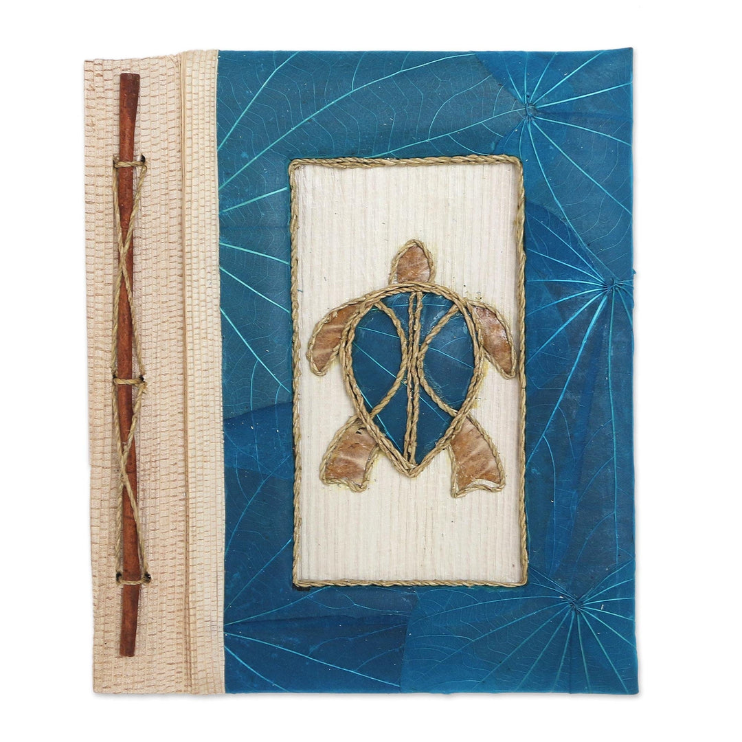Blue Natural Fiber Turtle-Motif Journal - Tortoise Thoughts in Blue