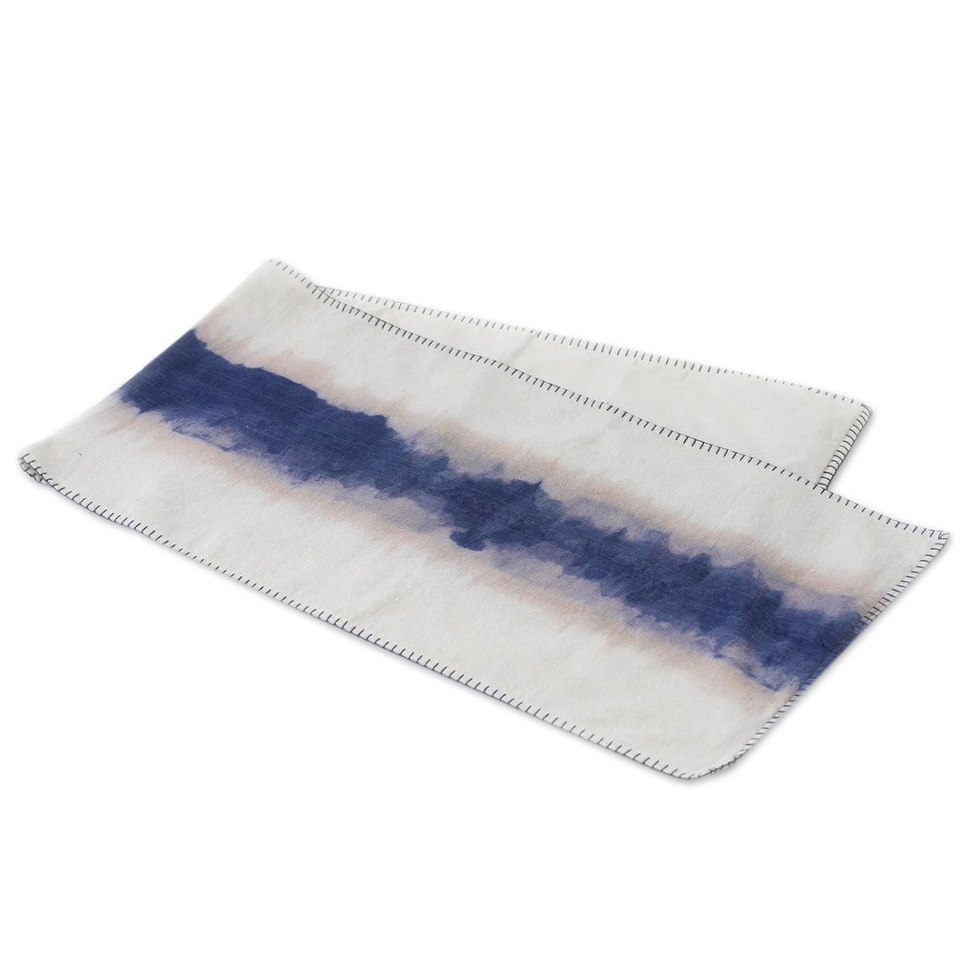 Hemstitched Tie-Dyed Table Runner - Indigo River