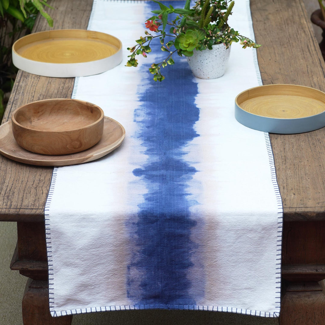 Hemstitched Tie-Dyed Table Runner - Indigo River