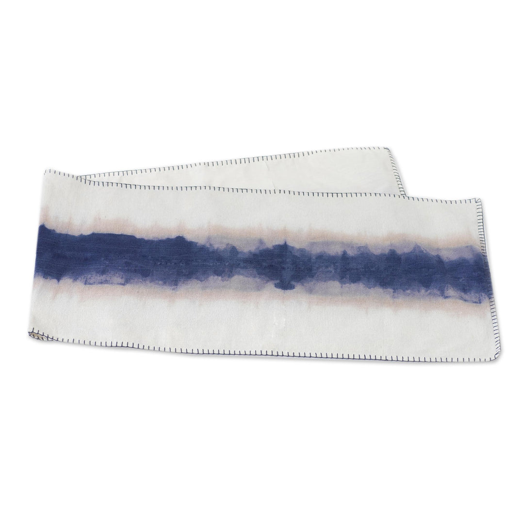 Hemstitched Tie-Dyed Table Runner - Indigo River
