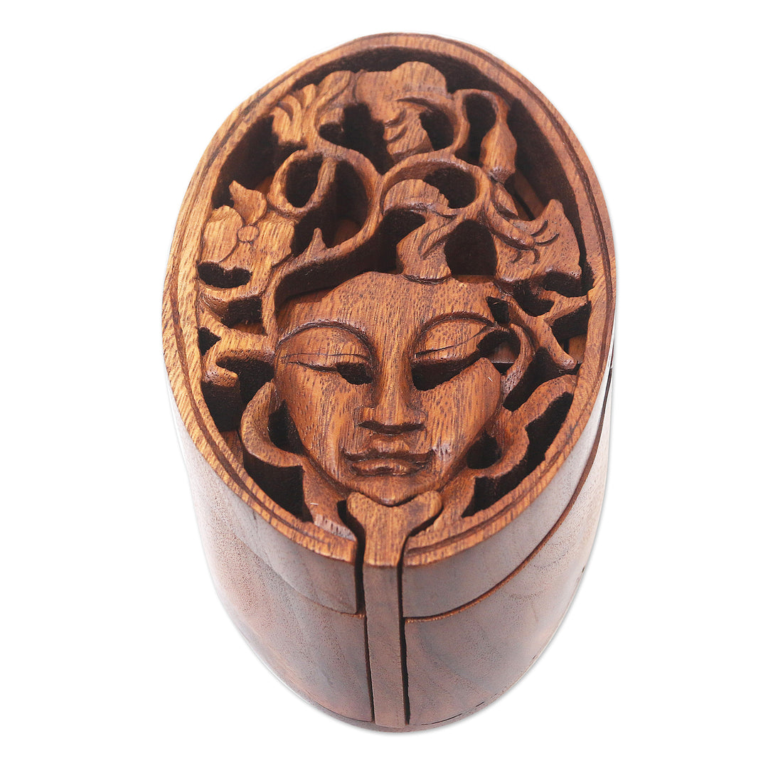 Handcrafted Suar Wood Puzzle Box - Bawang Lady