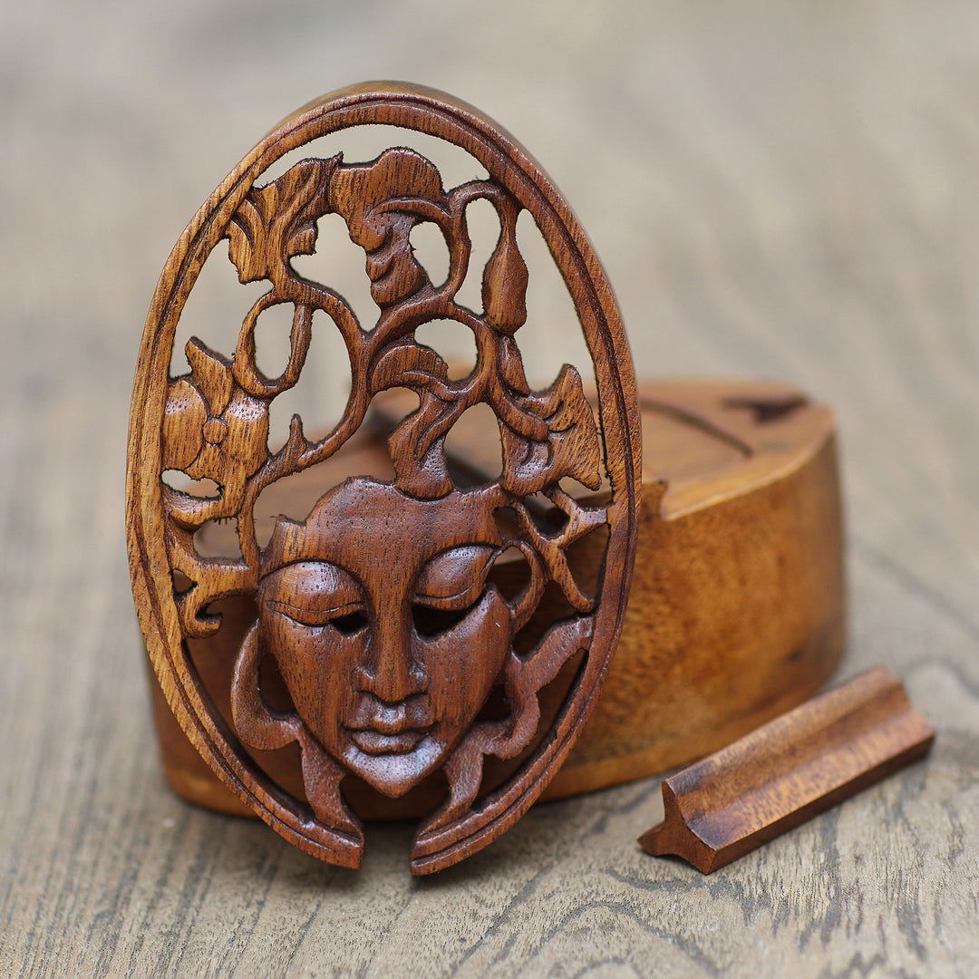 Handcrafted Suar Wood Puzzle Box - Bawang Lady