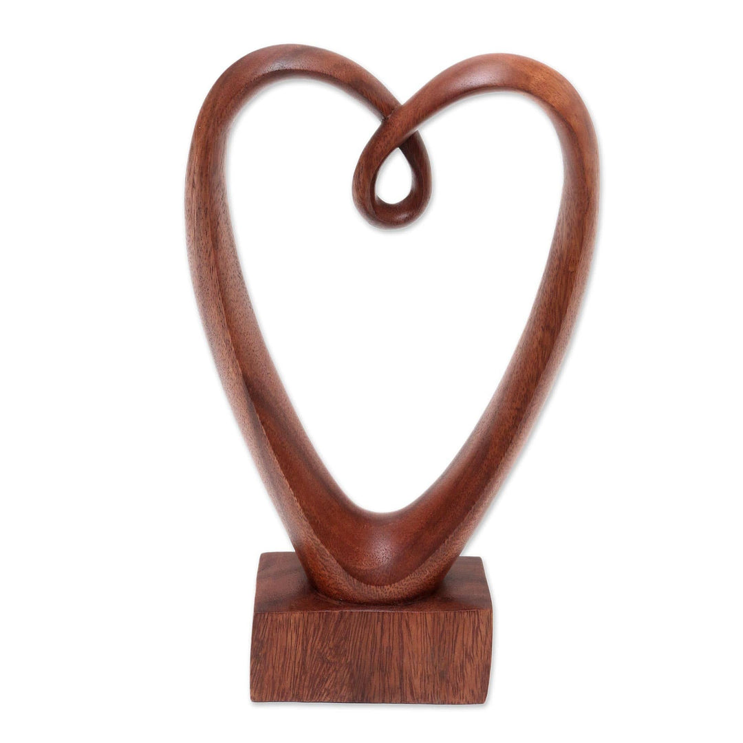 Hand Carved Suar Wood Heart Sculpture - Valentine Edition