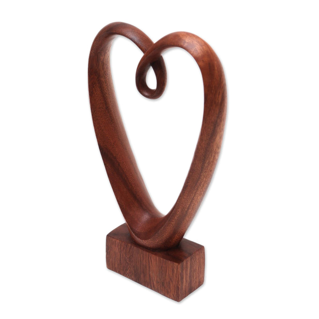 Hand Carved Suar Wood Heart Sculpture - Valentine Edition