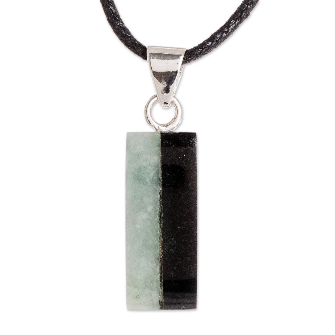 Dual Green and Black Jade Pendant Necklace from Guatemala - Day and Night Meadow