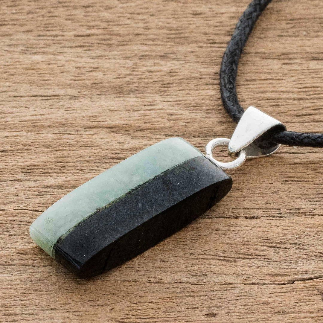 Dual Green and Black Jade Pendant Necklace from Guatemala - Day and Night Meadow