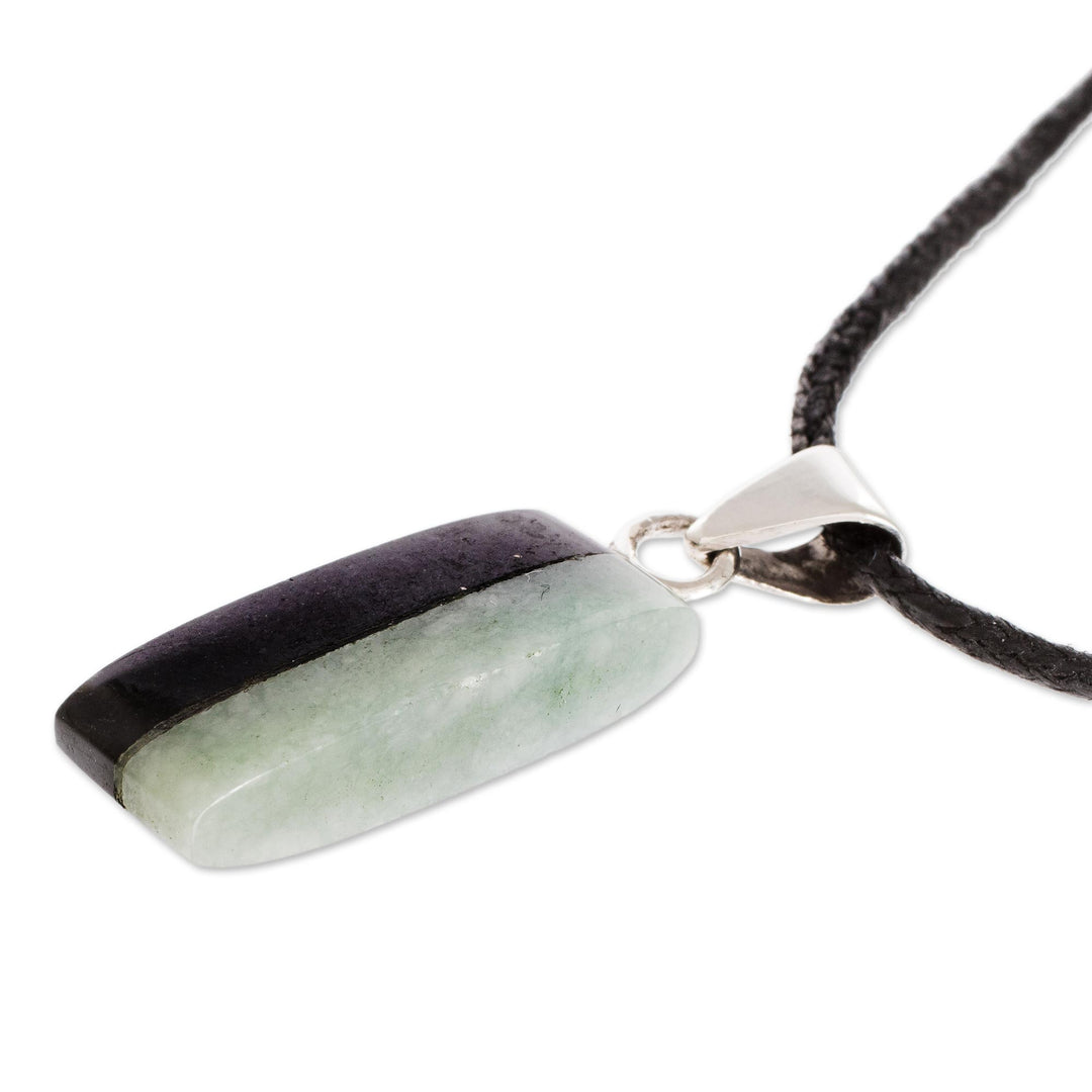 Dual Green and Black Jade Pendant Necklace from Guatemala - Day and Night Meadow