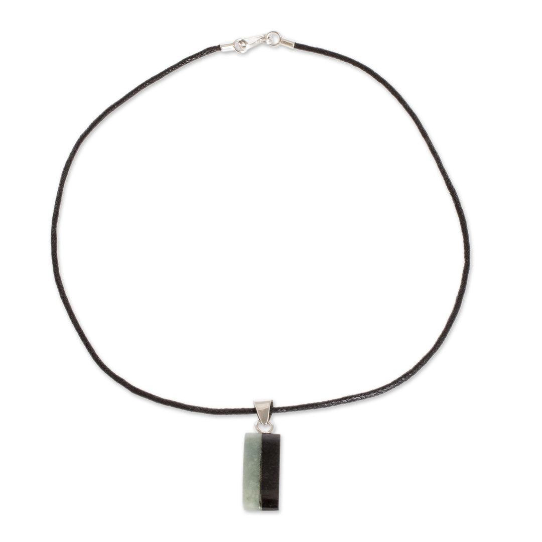 Dual Green and Black Jade Pendant Necklace from Guatemala - Day and Night Meadow