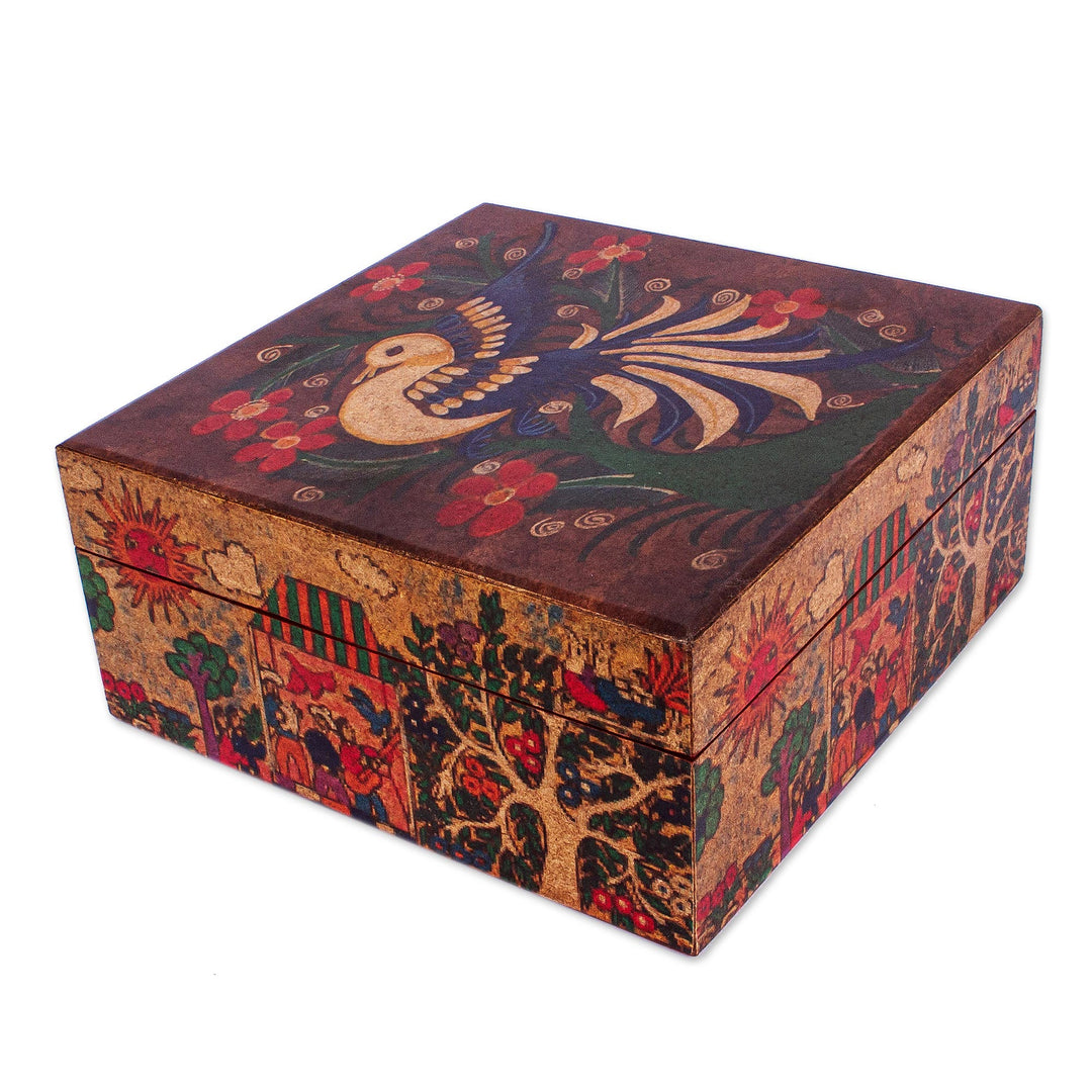 Bird-Themed Handcrafted Decoupage Pine Wood Jewelry Box - Folk Art Dove
