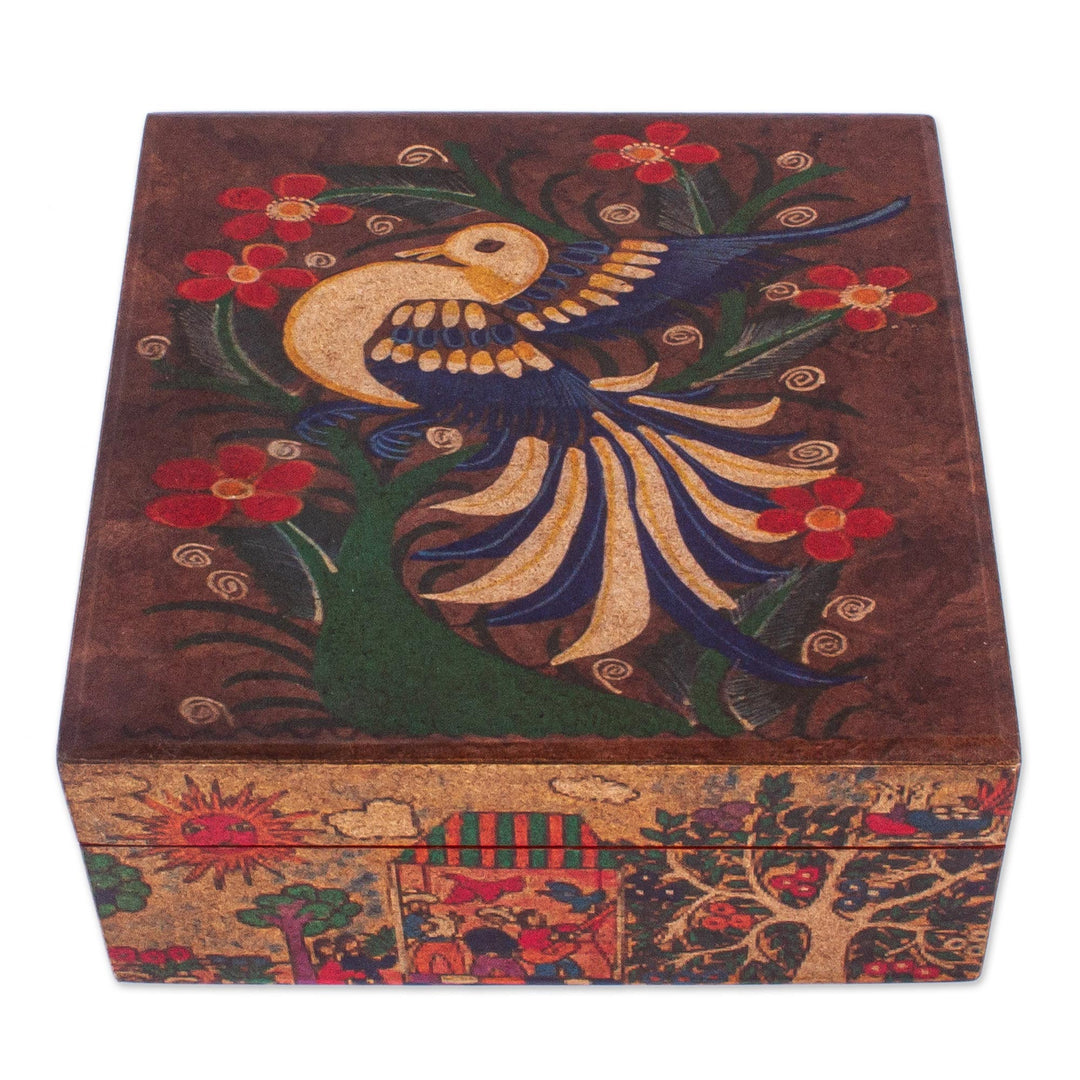 Bird-Themed Handcrafted Decoupage Pine Wood Jewelry Box - Folk Art Dove