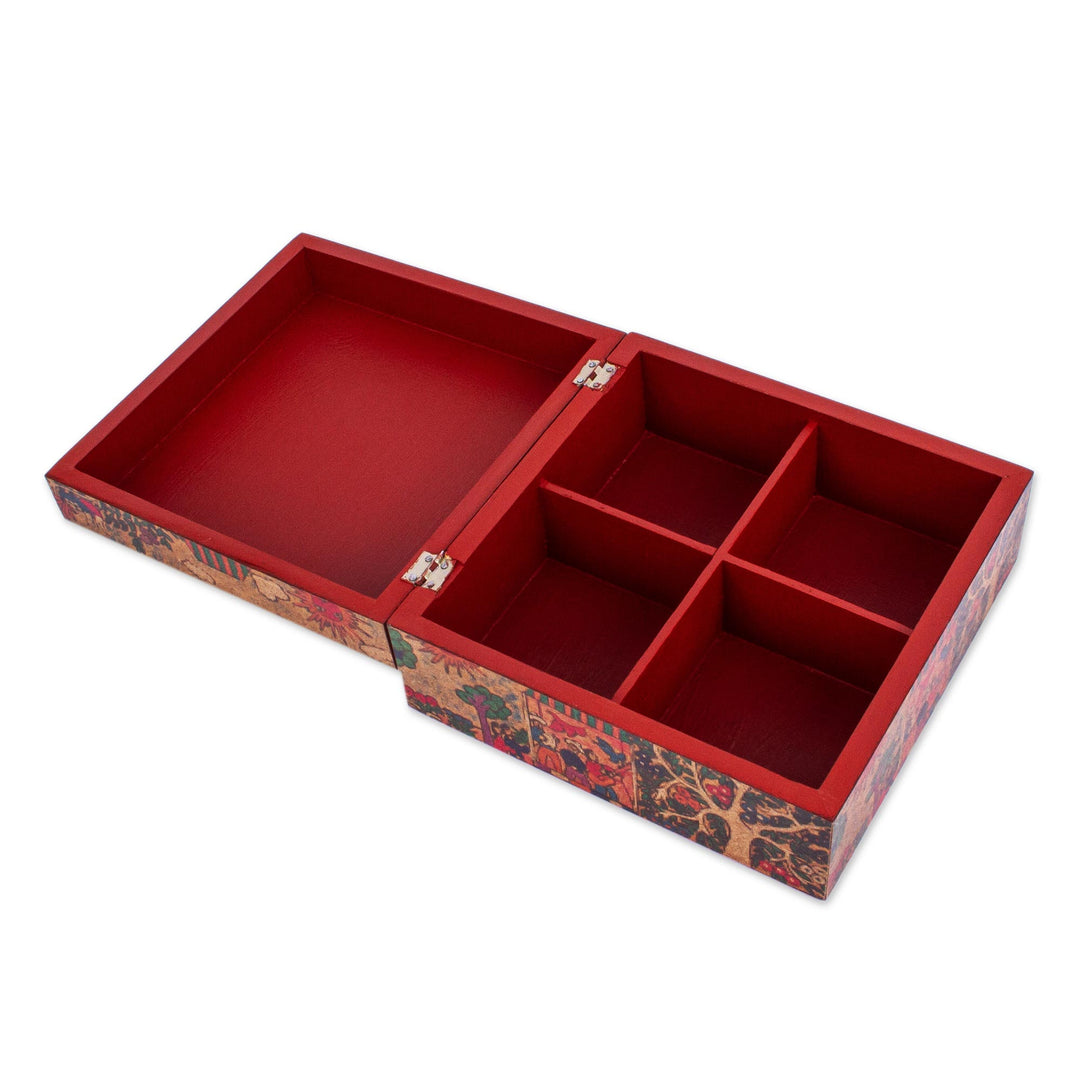 Bird-Themed Handcrafted Decoupage Pine Wood Jewelry Box - Folk Art Dove