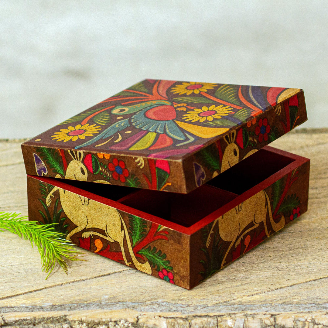Sylvan-Themed Decoupage Pinewood Decorative Box from Mexico - Tonala Fauna