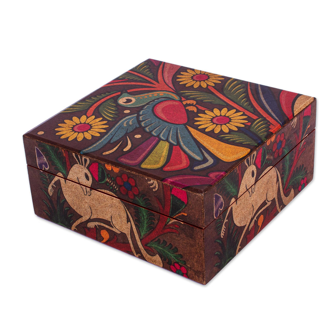 Sylvan-Themed Decoupage Pinewood Decorative Box from Mexico - Tonala Fauna