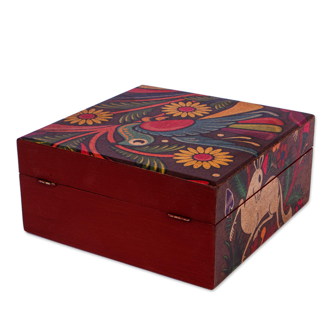 Sylvan-Themed Decoupage Pinewood Decorative Box from Mexico - Tonala Fauna
