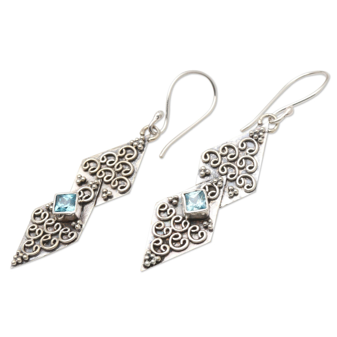 Sterling Silver and Blue Topaz Dangle Earrings - Double Kite in Blue