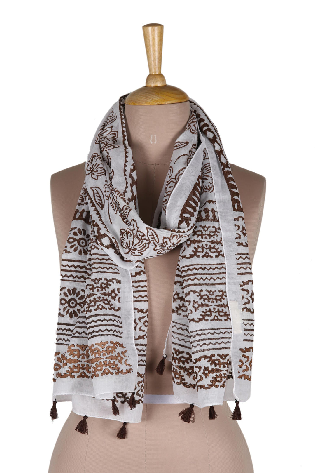 Indian Block-Printed Cotton Shawl - Buoyant Blossom